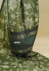 Olive Green - Sundari – Premium Kota Tussar Silk Saree with floral prints body